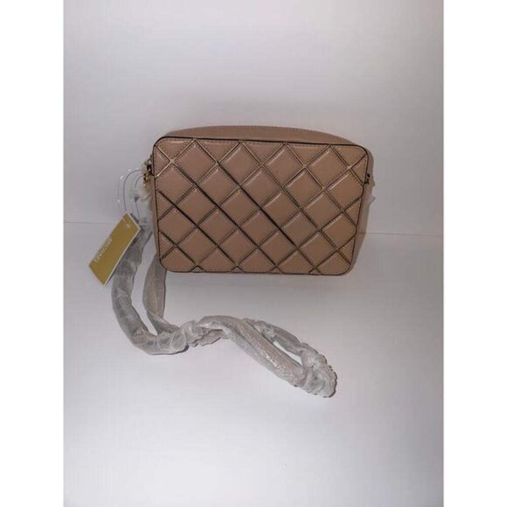Michael Kors Jet Set Travel Oyster Leather Large EW Nude Crossbody Bag NWT $198